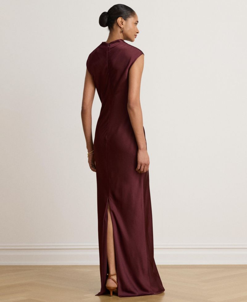 Women's Cap-Sleeve Mockneck Satin Charmeuse Gown