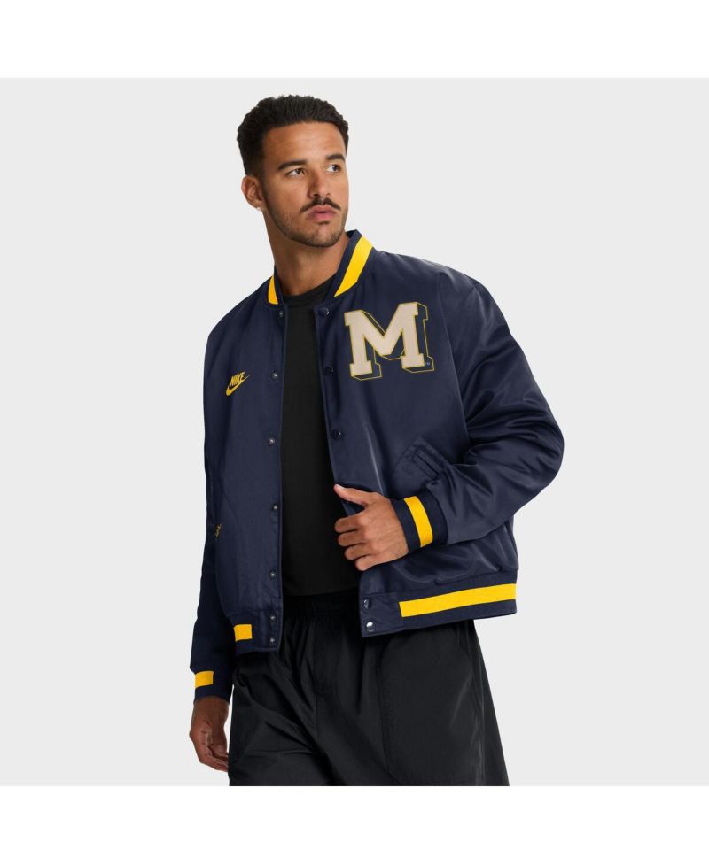 Men's Navy Michigan Wolverines Legacy Full-Snap Bomber Jacket