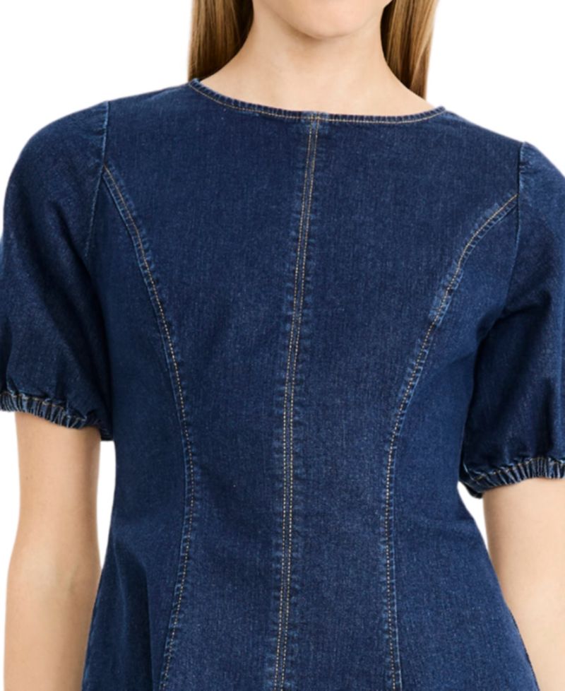 Women's Puff-Sleeve A-Line Denim Dress