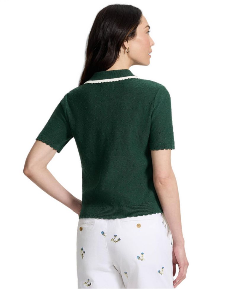 Women's Drifter Collared V-Neck Short-Sleeve Scalloped Cardigan