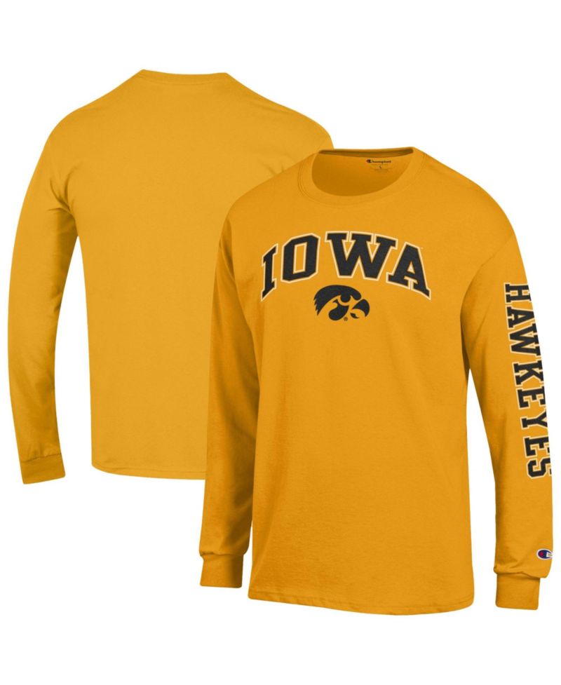 Men's Gold Iowa Hawkeyes Arch Over Logo 2-Hit Long Sleeve T-Shirt