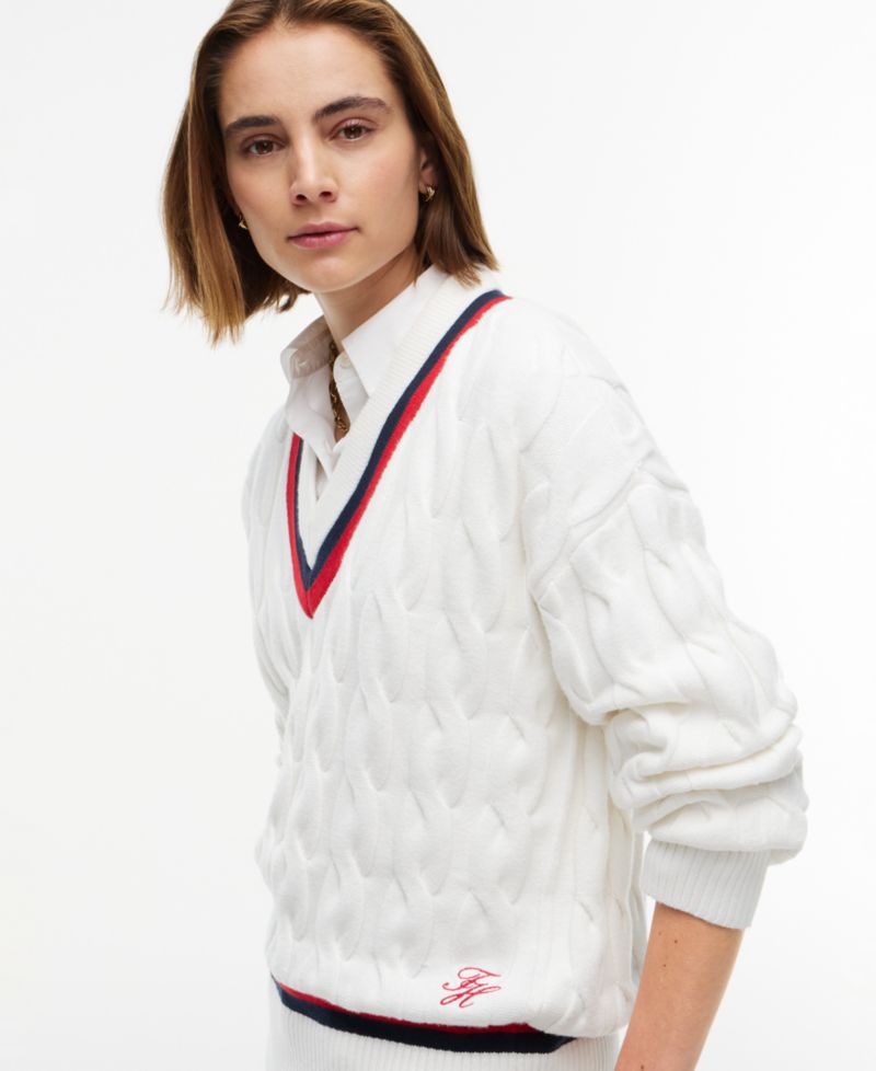 Women's Cricket Cable-Knit V-Neck Oversized Sweater