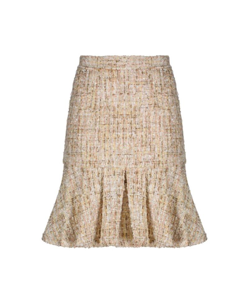 Women's High Waist Pleated Boucle Mini Skirt