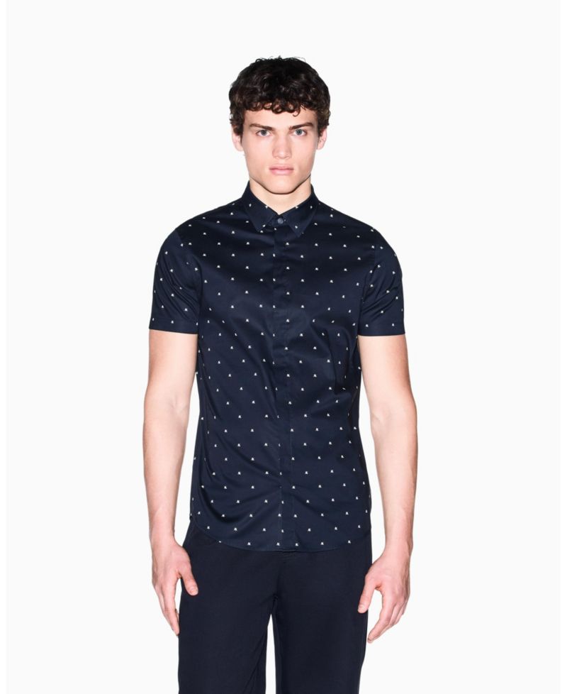 Men's Short Sleeve Poplin Allover logo Print Button Down Shirt