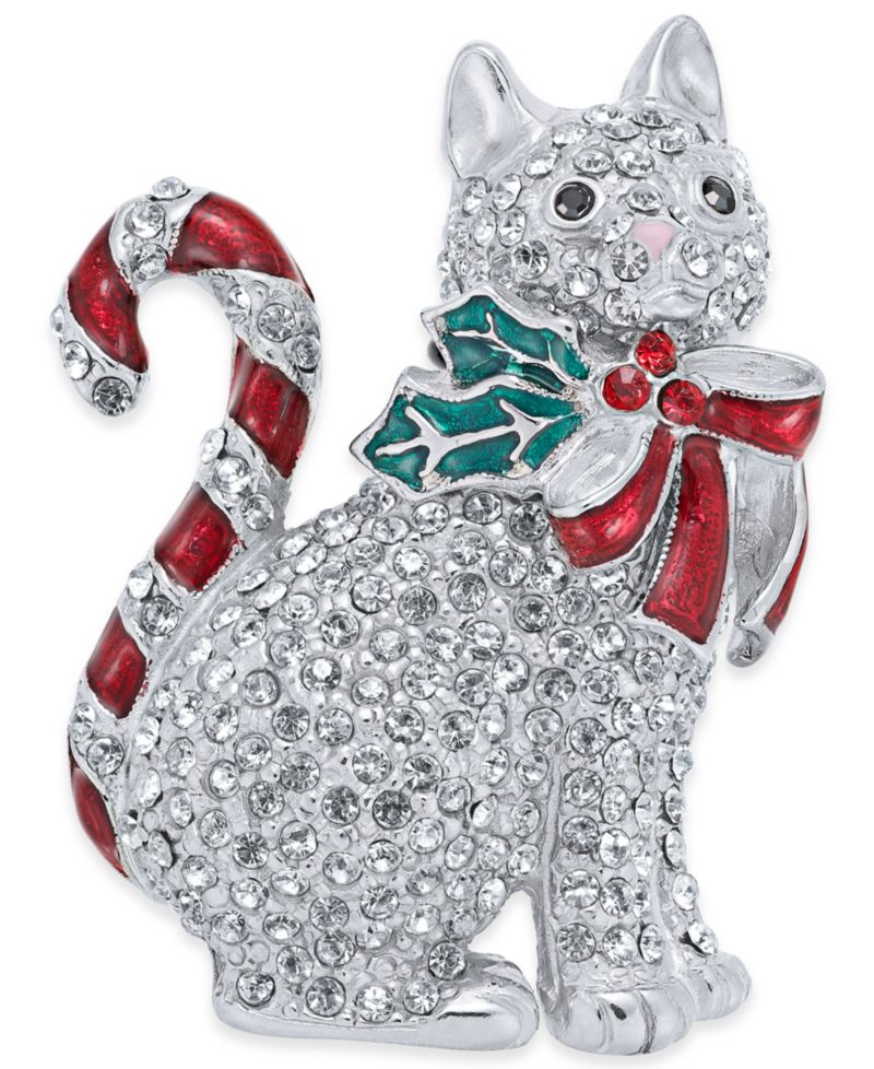 Silver-Tone Pav&eacute; Candy Cat Pin