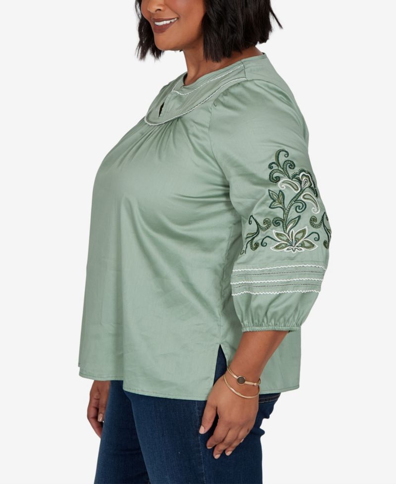 Plus Size Embroidered Sleeve Voile Top