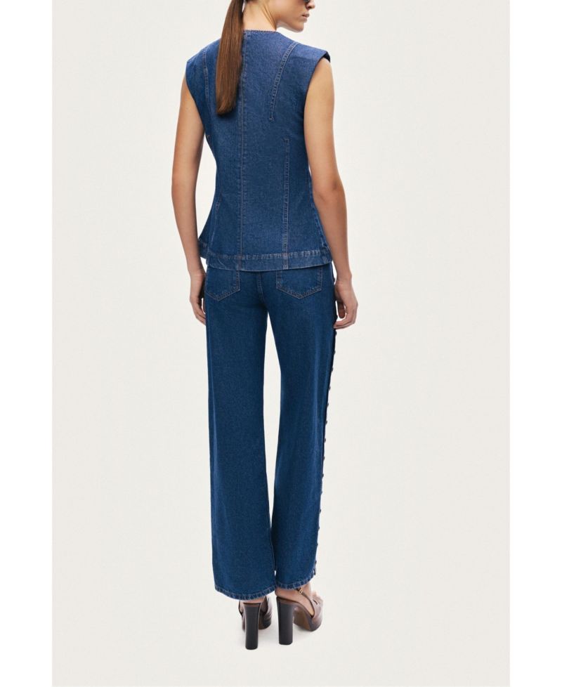 Women's Eyelet Detail Wide-Leg Denim Pants
