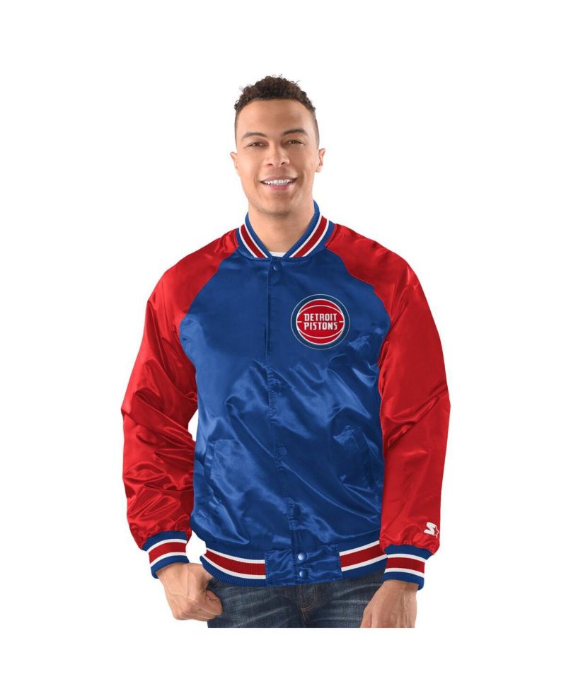 Men's Blue/Red Detroit Pistons Inductee Raglan Full-Snap Varsity Jacket