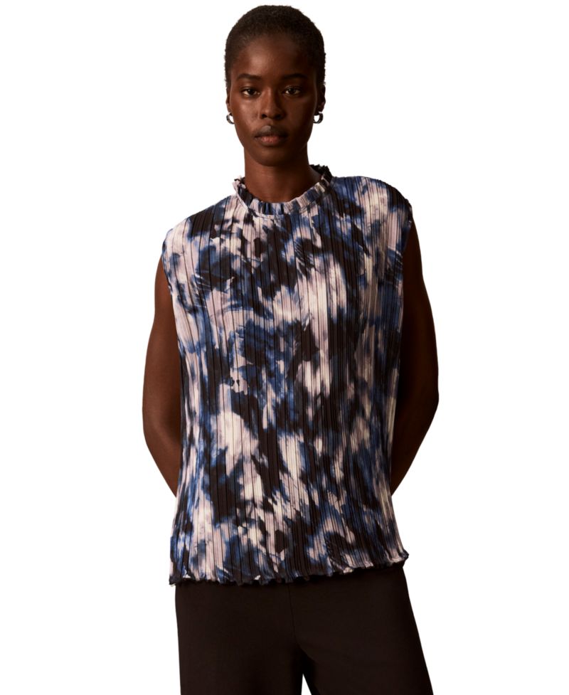 Women's Mock Neck Sleeveless Printed Blouse
