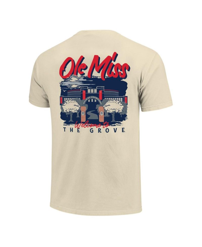 Men's Natural Ole Miss Rebels Comfort Colors Hand-Drawn Campus Stack T-Shirt