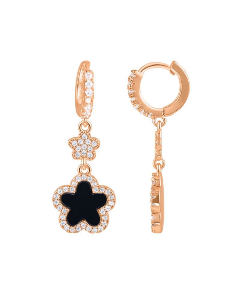 Gold Cubic Zirconia White Clover Earrings