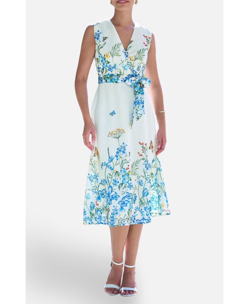 Women's Butterfly Print Midi Wrap Dress