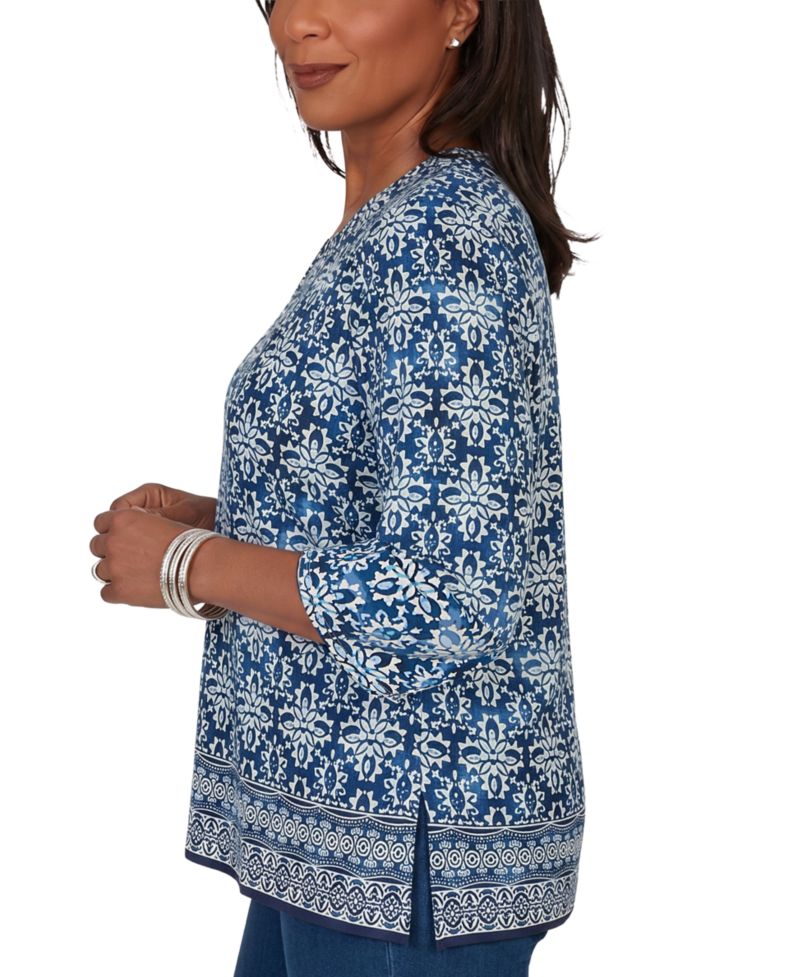 Women's Batik Square Neck 3/4 Sleeve Top