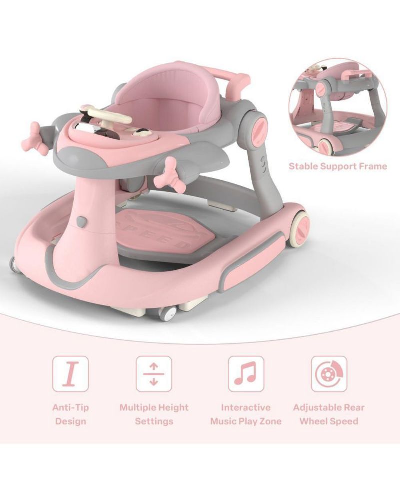 Convertible Baby Activity Walker with Adjustable Height, Foldable Design and Interactive Play Features