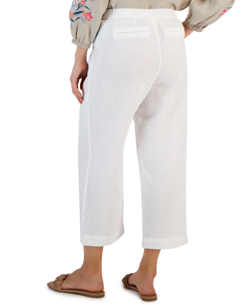 Petite 100% Linen Pull-On Cropped Pants
