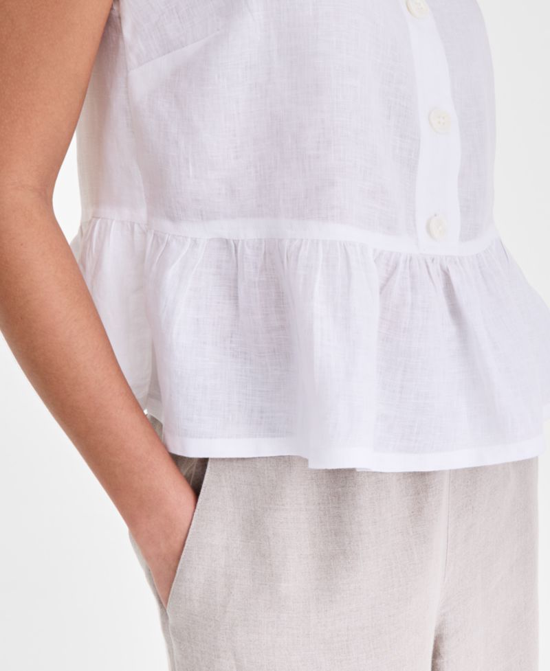 Women's Linen Square-Neck Peplum Top
