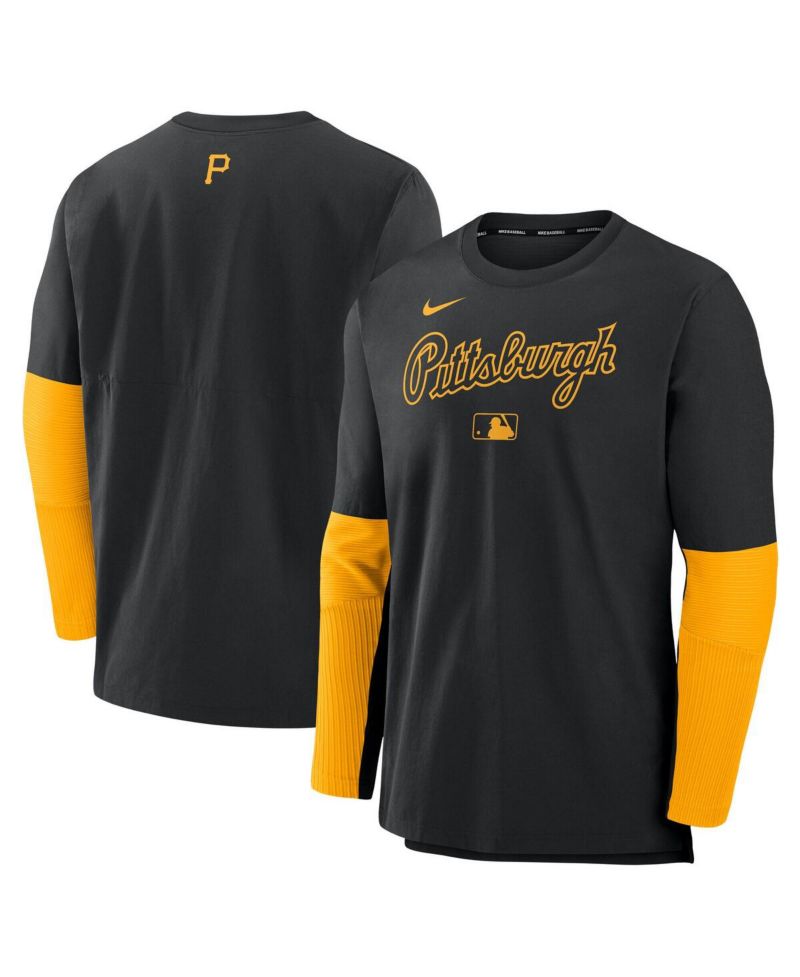 Men's Black/Gold Pittsburgh Pirates Authentic Collection Lightweight Player Tri-Blend Performance Pullover Sweatshirt
