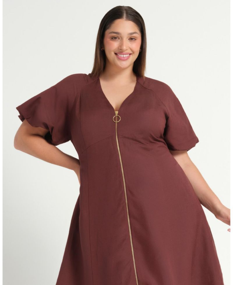 Women's Heather Linen Zip-Front Fit Flare Mini Dress