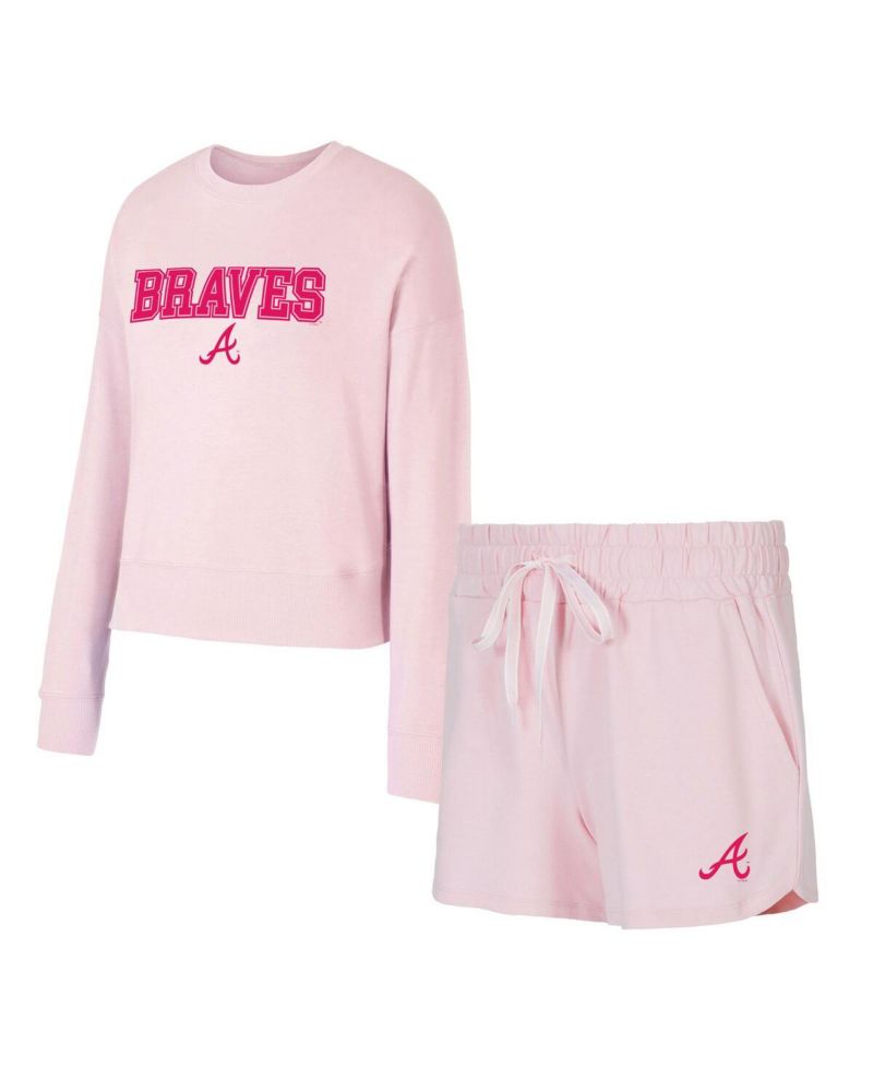 Women's 2-Piece Pink Atlanta Braves Elevation Tri-Blend Long Sleeve Top and Shorts Set