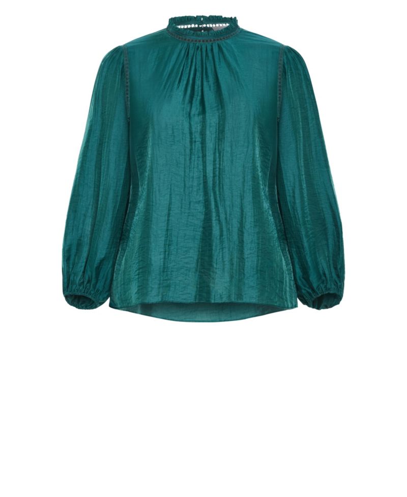 Plus Size Lorelai Crochet-Trim Long-Sleeve Blouse