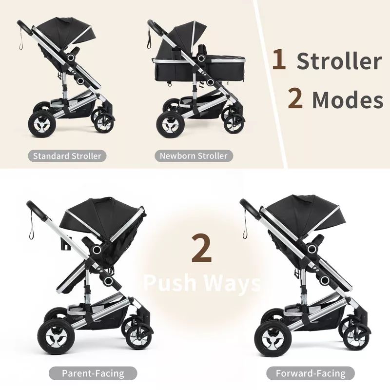 Cozi 2 Convertible Baby Stroller, Folding High Landscape Design with Adjustable Canopy and Diaper Bag