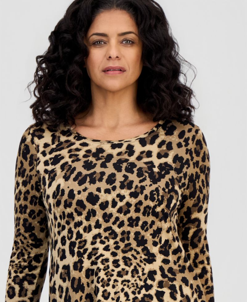 Women's Printed Scoop-Neck 3/4-Sleeve Top