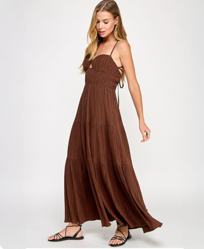 Juniors' Textured Keyhole Strappy Maxi Dress