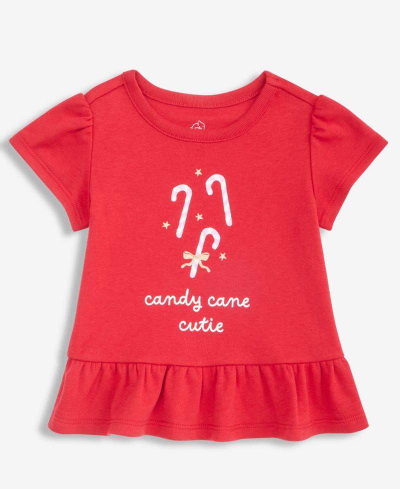 Baby Girls' 3M-24M Mix & Match Short-Sleeve Candy Cane Peplum Top