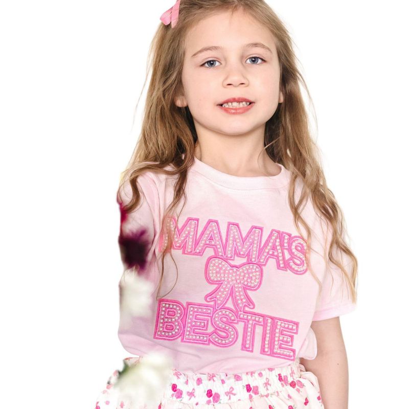 Big Girls Mama's Bestie Pearl Patch Short Sleeve T-Shirt
