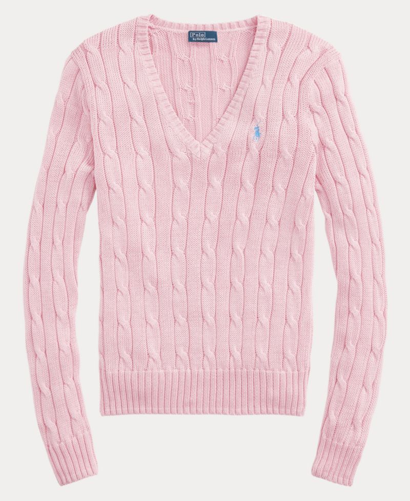 Women's Cable-Knit Cotton V-Neck Sweater