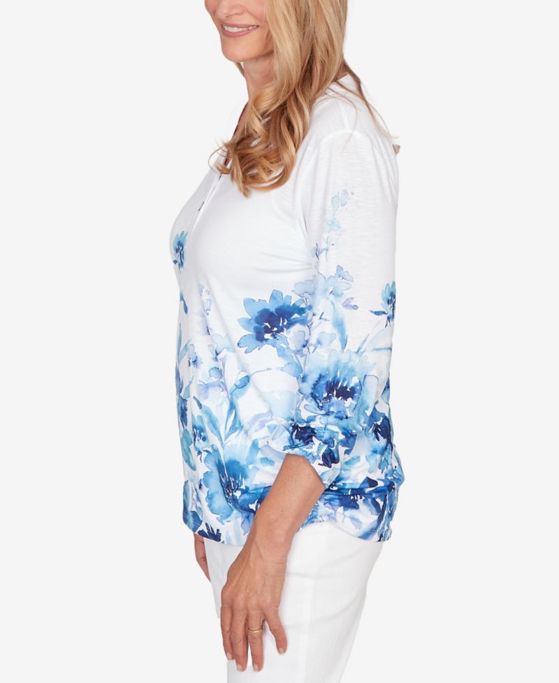 Petite Mykonos Watercolor Floral Border Henley Top