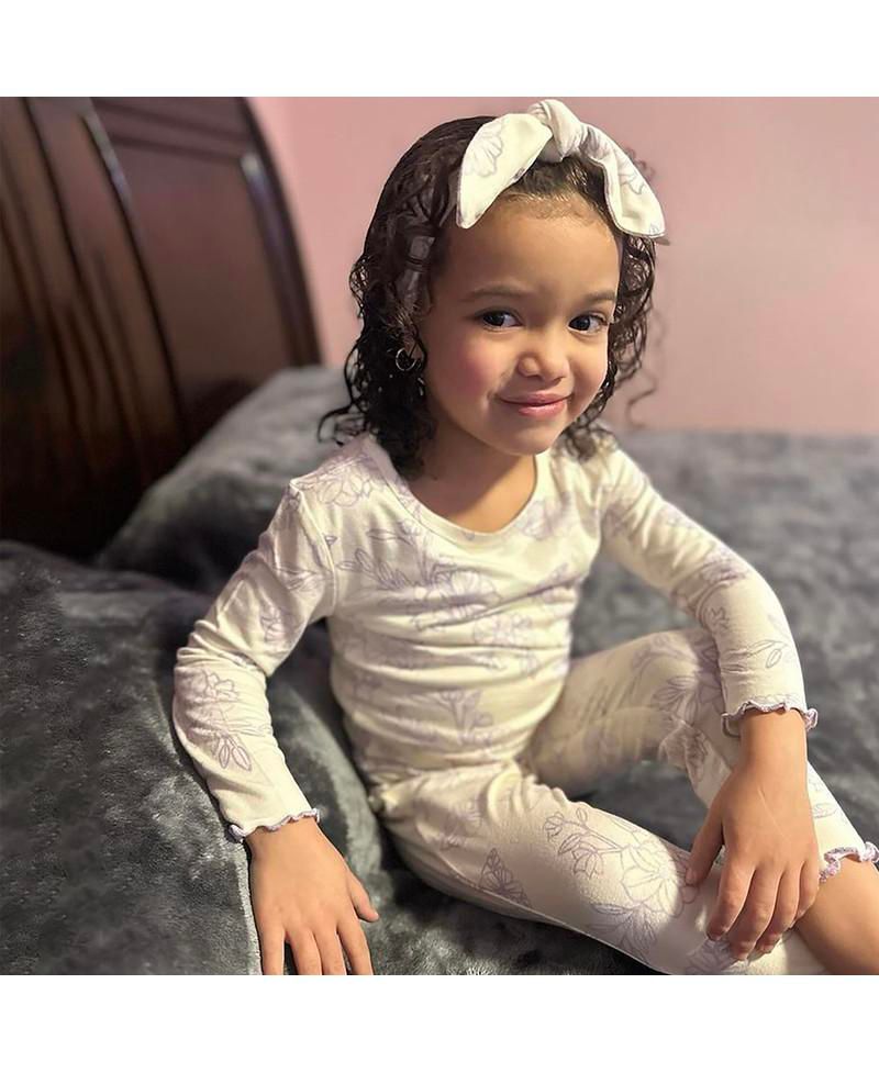 Little Girls Charlie Fitted Two-Piece Long Sleeve Pajamas & Head Wrap Set