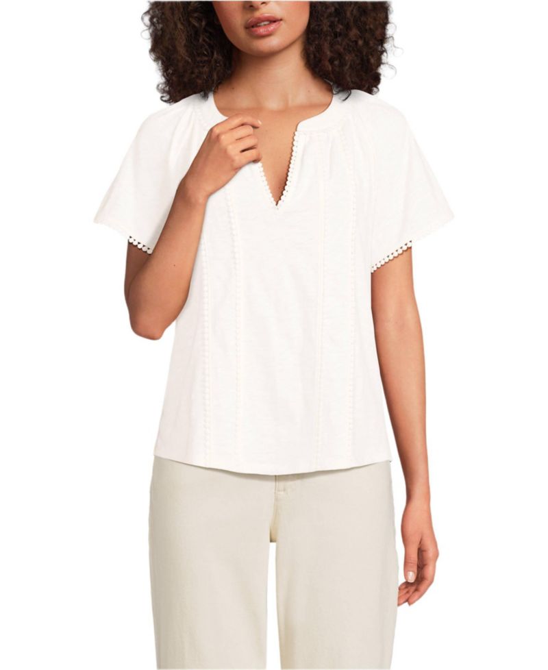 Women's Slub Short Sleeve Notch Neck Top