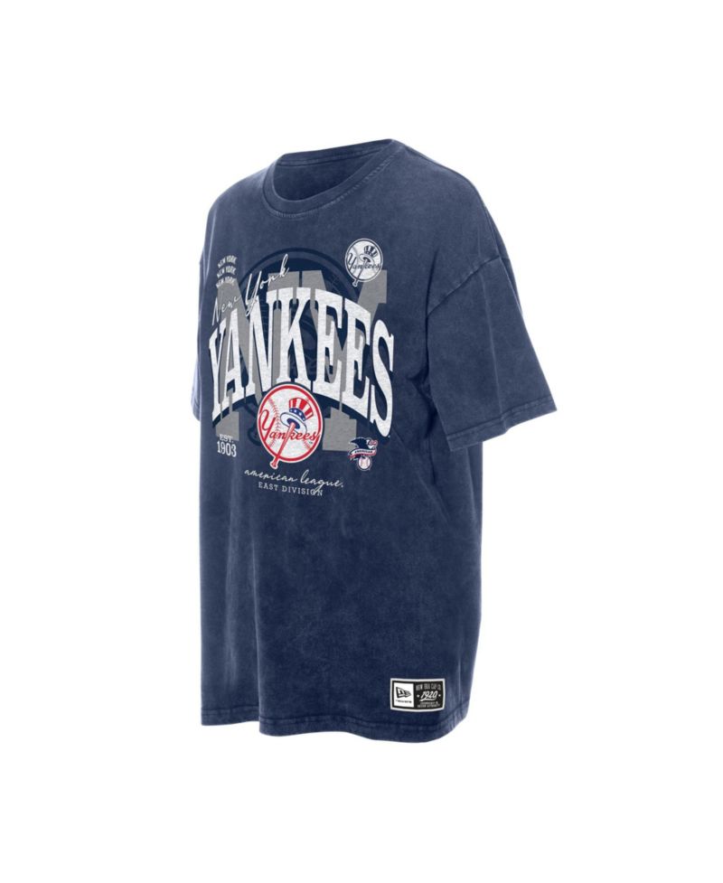 Women's Navy New York Yankees Throwback Mineral Wash Boyfriend T-Shirt