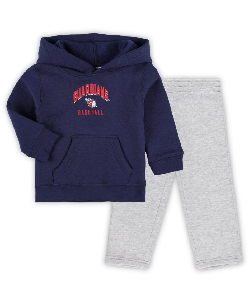 Baby Boys and Girls Navy/Heather Gray Cleveland Guardians Play by Play Pullover Hoodie and Pants