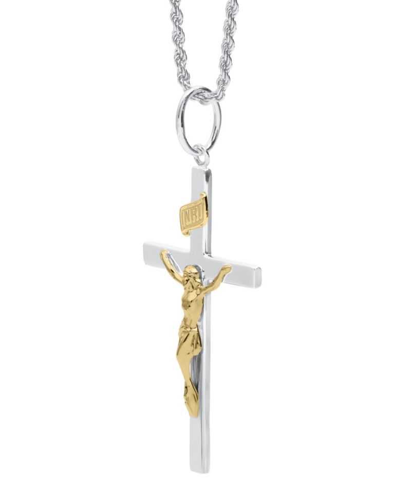 Men's Two-Tone Crucifix Pendant Necklace in Sterling Silver