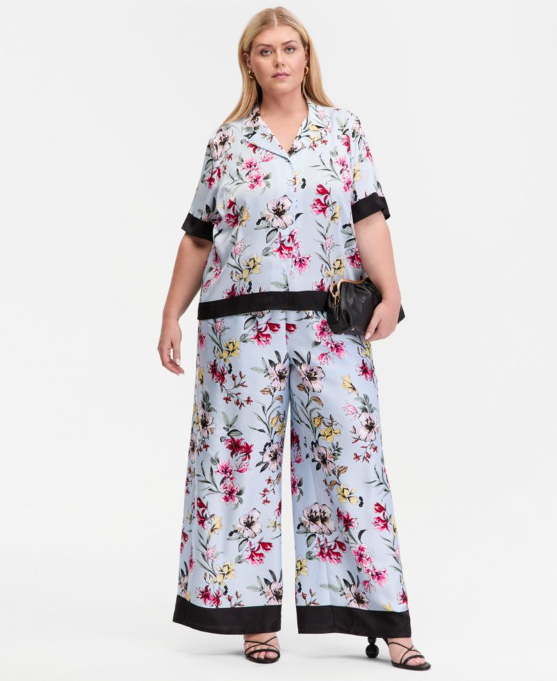 Plus Size Printed Wide-Leg Pull-On Pants