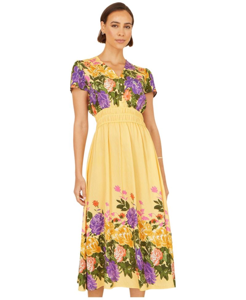 Women's Floral Mirror Print Viscose Midi Dress