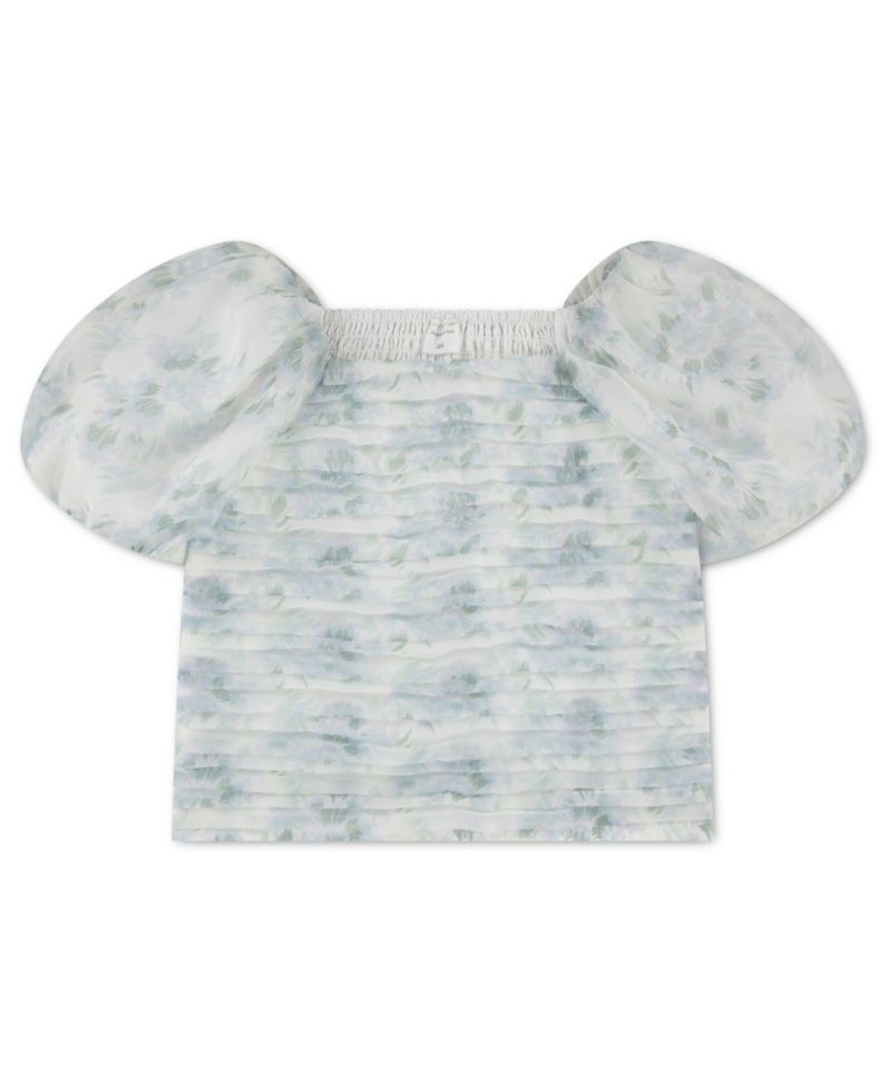 Girls' Emerson Organza Puff-Sleeve Square Neck Top