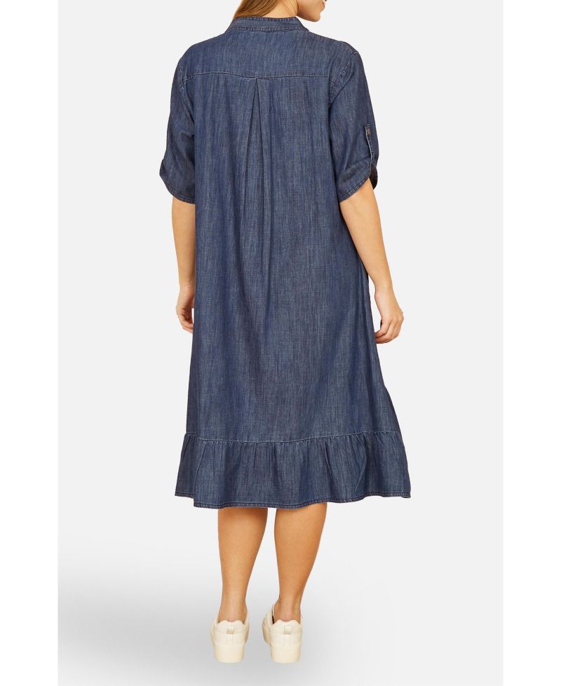 Women's Denim Dip Hem Relaxed Fit Shirt Dress