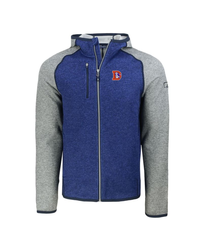 Men's Royal/Heather Gray Denver Broncos Throwback Mainsail Sweater-Knit Full-Zip Hoodie