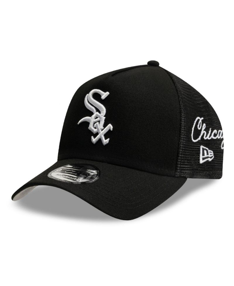 Men's Black Chicago White Sox Side Script 9FORTY A-Frame Trucker Adjustable Hat
