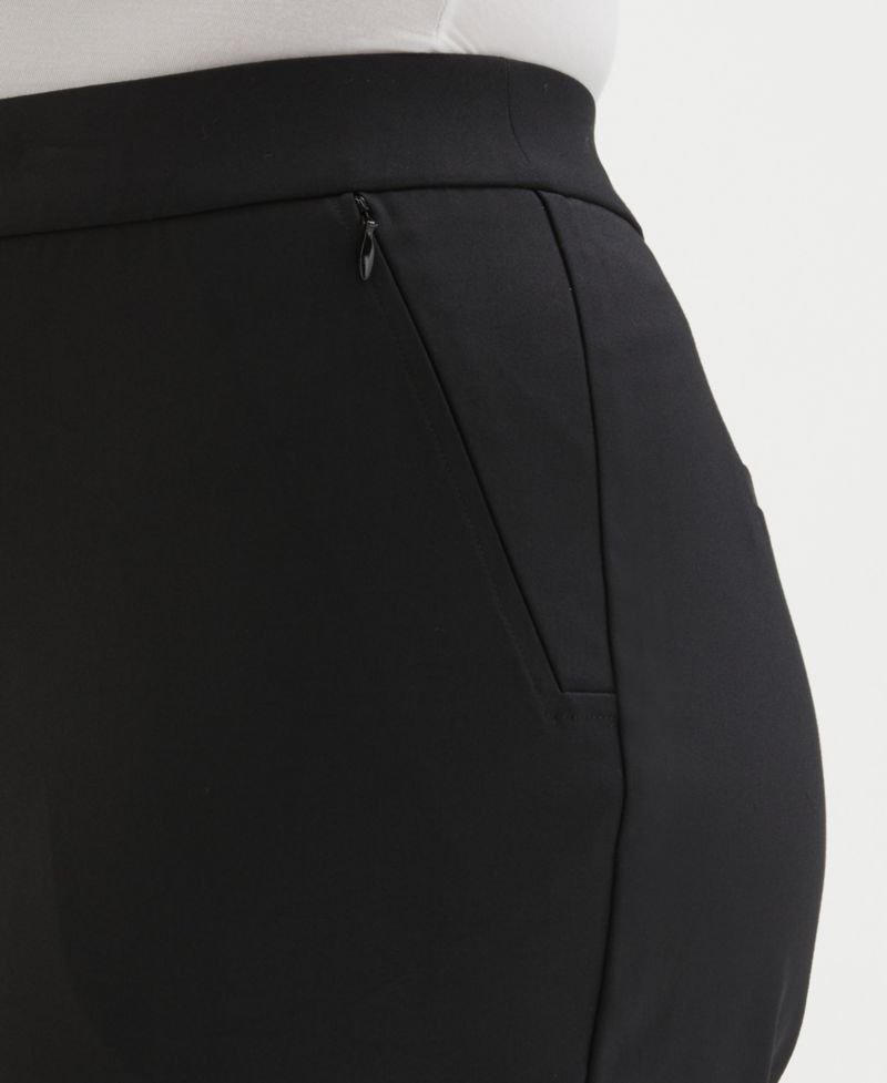 Plus Size Satin Mid Rise Twill Capri Pants with Slant Pocket