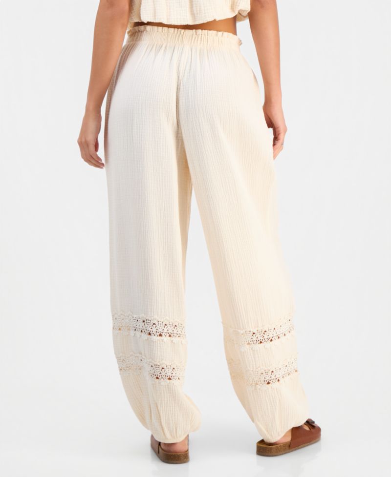 Women's Cotton Crochet-Trim Jogger Pants
