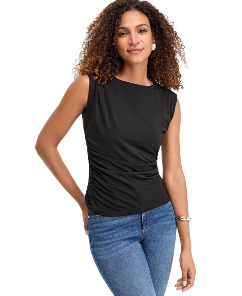 Women's Sleeveless Ruched Boatneck Knit Top