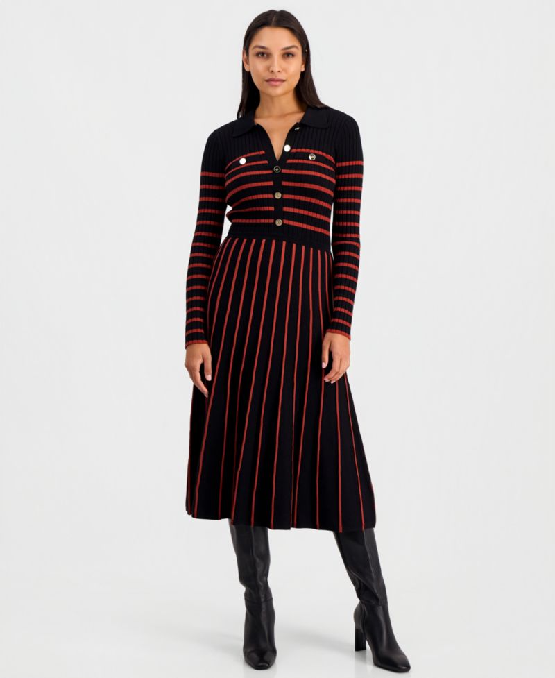 Women's Elodie Long-Sleeve Collared Midi Sweater Dress