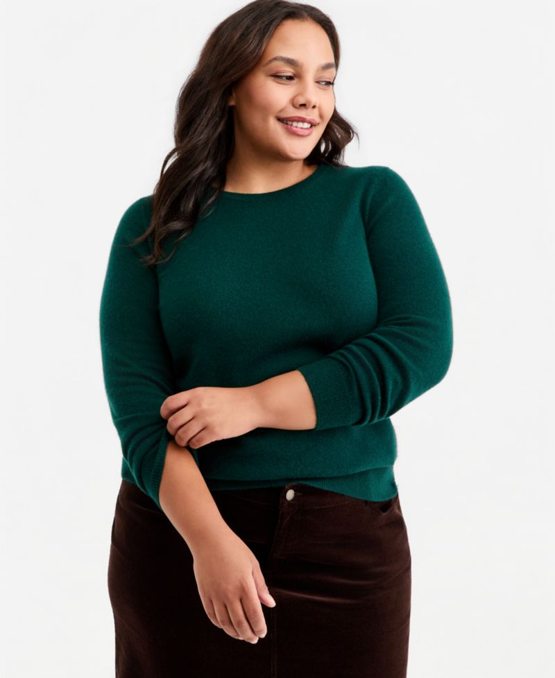 100% Cashmere Women's Petite Long-Sleeve Crewneck Sweater