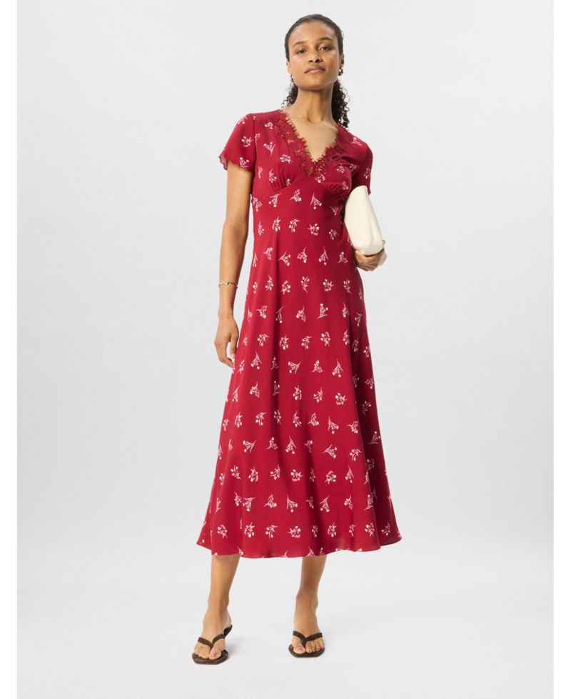 Women's Floral A-Line V-Neck Midi Dress