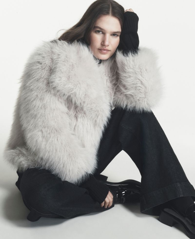 Women's Shawl-Collar Faux Fur Jacket