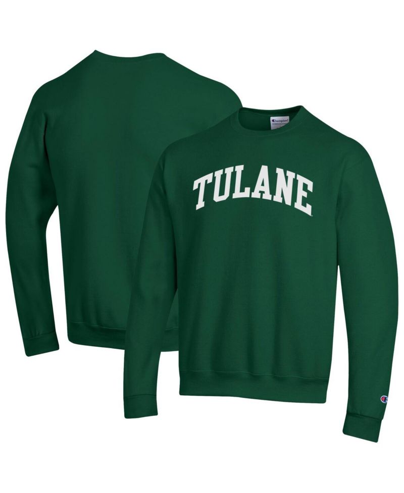 Men's Green Tulane Green Wave Basic Arch Fleece Pullover Sweatshirt